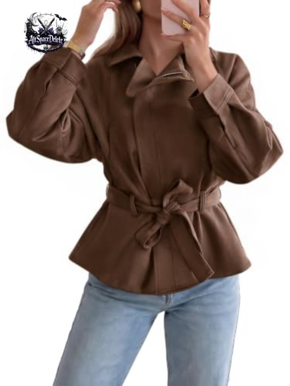 Faux Suede Cropped Moto Jacket Zip Up Lapel Trench Coat